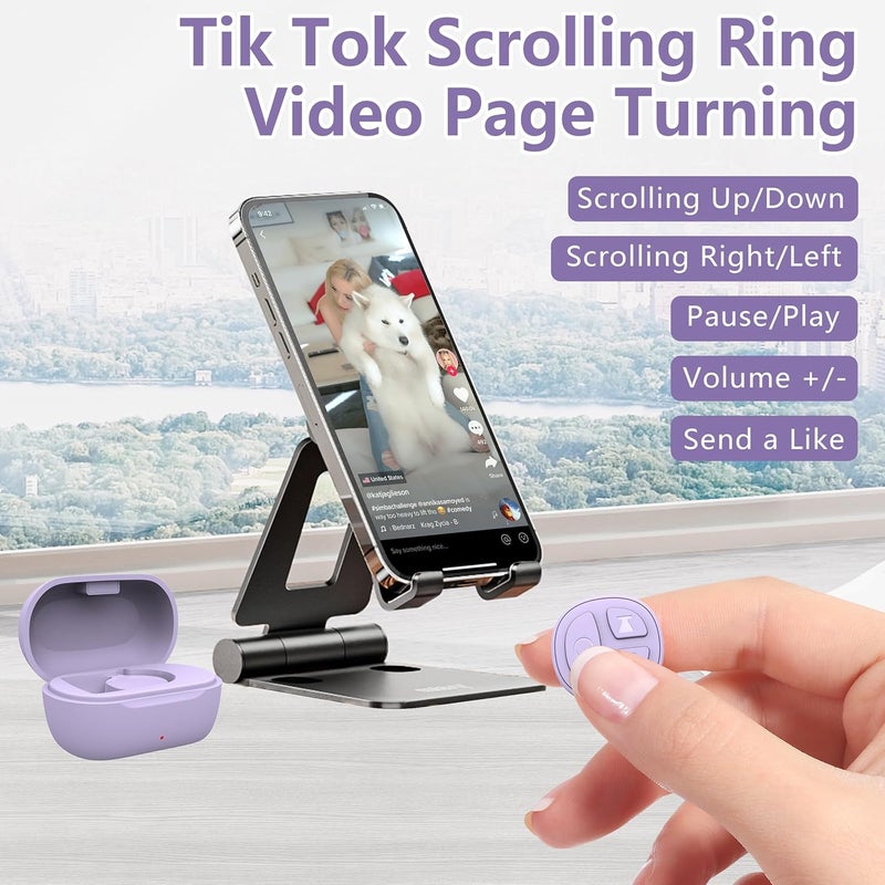 STDFORU TikTok Scrolling Ring, Bluetooth Camera Remote Control, Scrolling Ring for iPhone,TIK Tok, iPad, Android (Purple) - Image 2
